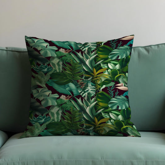 Lush Tropical Jungle Cushion Cover, Exotic Green Monstera Pillow Case