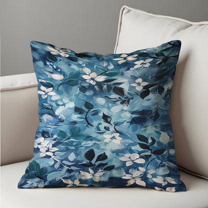 Blue Botanical Cushion Cover, Floral Throw Pillow Case