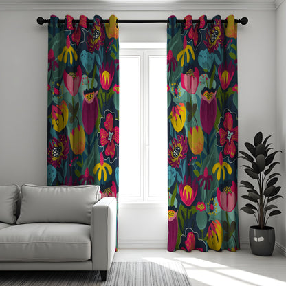 Colorful Floral Curtains, Multicolor Botanical Art Drapes