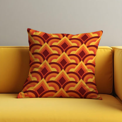 Retro Sunset Geometric Cushion Cover, Orange & Maroon Pillow Cover