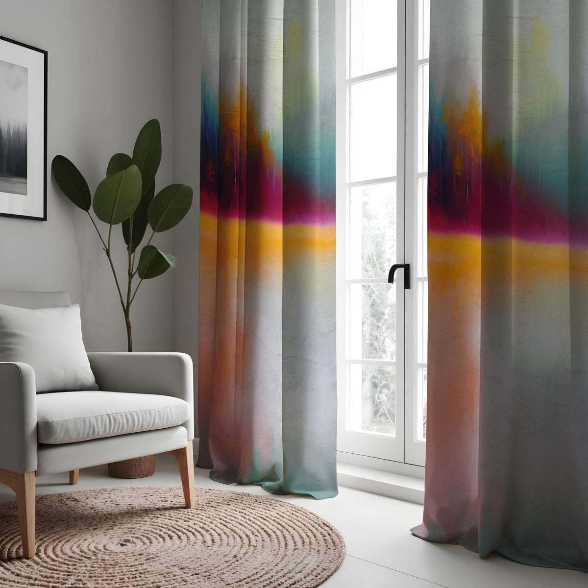 Colorful Ombre Sunset Curtains, Abstract Gradient Drapes