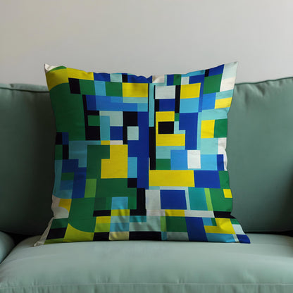 Pixel Art Cushion Cover, Blue Green Grid Pillow Case