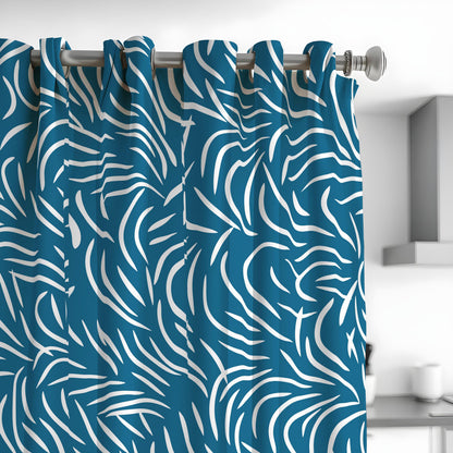 Teal Blue & White Abstract Curtains, Modern Pattern Drapes