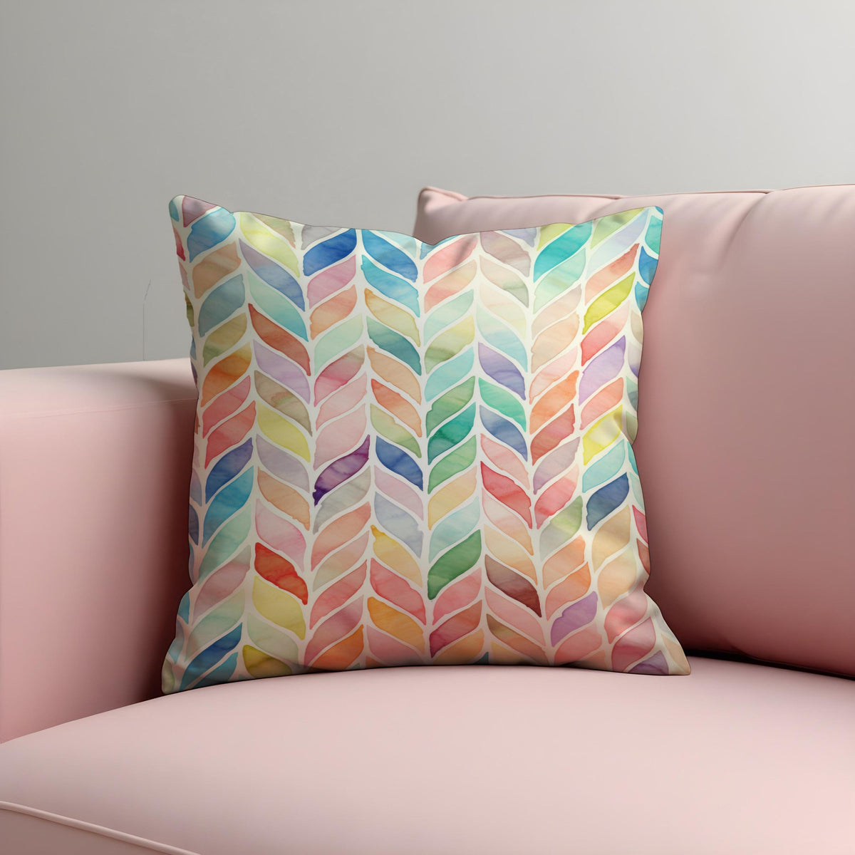 Watercolor Chevron Cushion Cover, Rainbow Leaf Throw Pillow Case