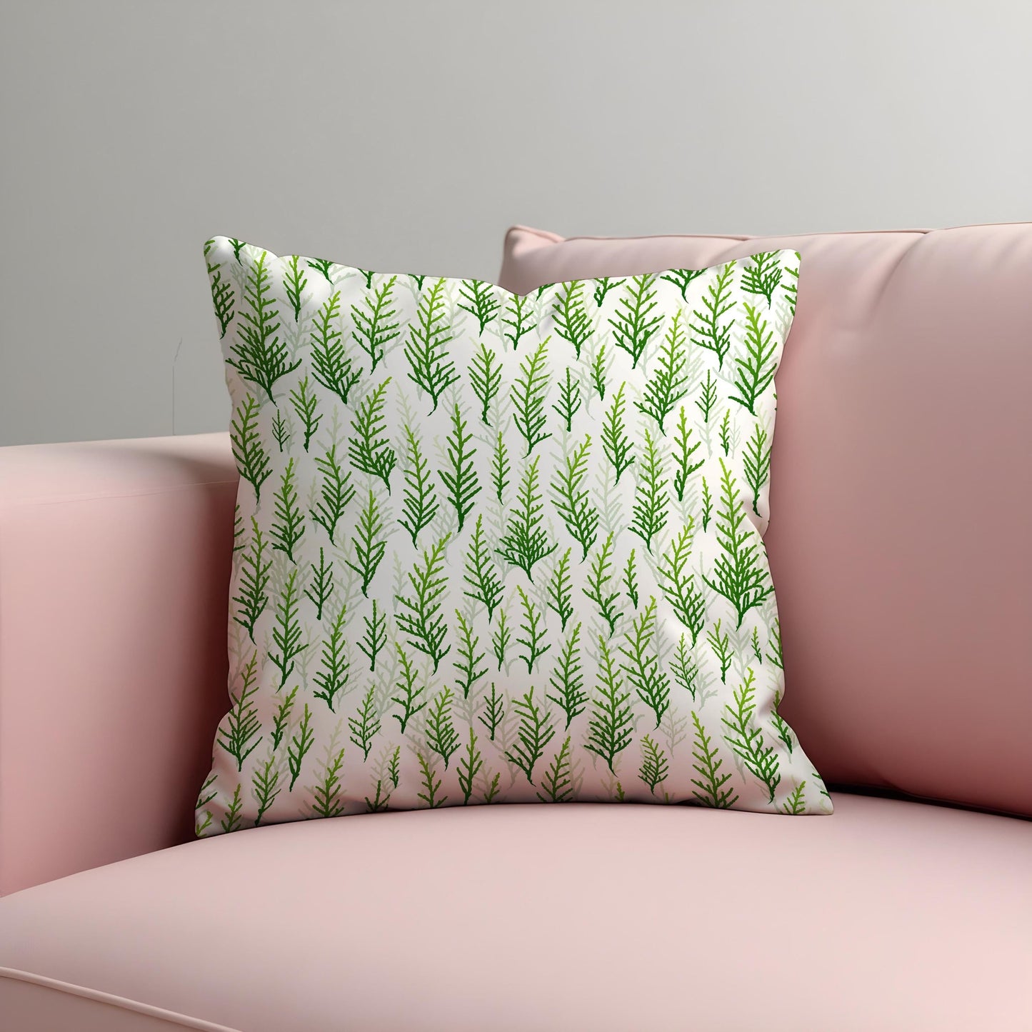 Green Botanical Cushion Cover, Watercolor Leaf Pattern Pillow Case