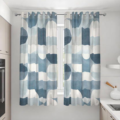 Blue Abstract Geometric Curtains, Minimalist Custom Drapes