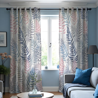 Pastel Fern Curtains, Soft Botanical Leaf Print Drapes