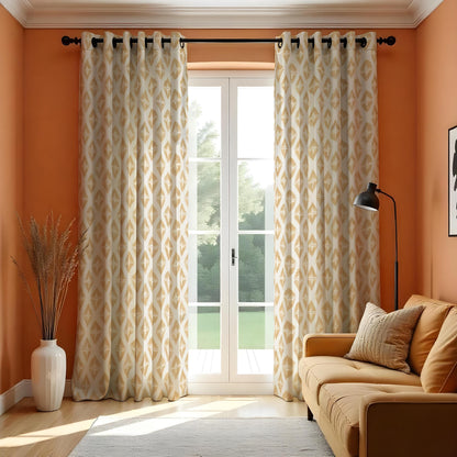 Beige Geometric Curtains, Neutral Minimalist Window Drapes