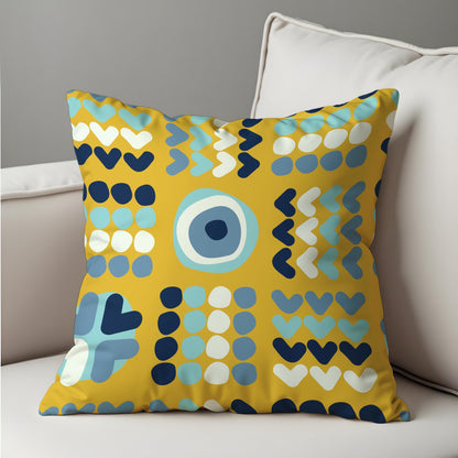 Modern Geometric Cushion Cover, Yellow Evil Eye Heart Pillow Cover