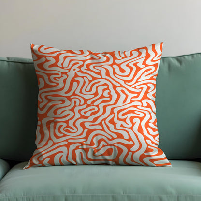 Orange Abstract Cushion Cover, Fluid Geometric Line Pattern Pillowcase