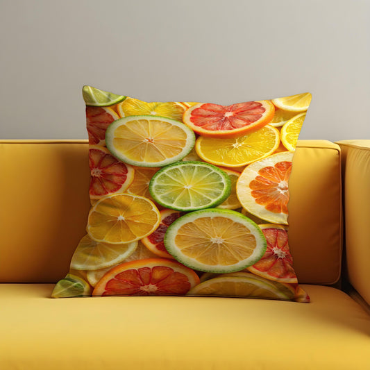 Citrus Slices Throw Pillow Cover, Vibrant Lemon Lime Cushion Case