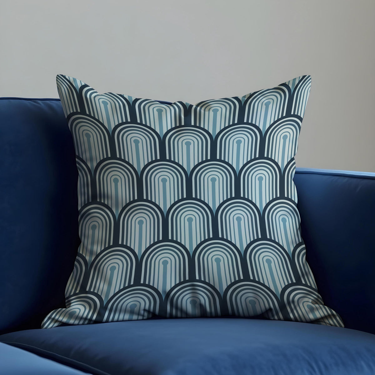 Mid Century Blue Cushion Cover, Geometric Pillow Case