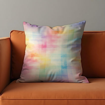 Pastel Rainbow Cushion Cover, Soft Watercolor Grid Throw Pillow Cover