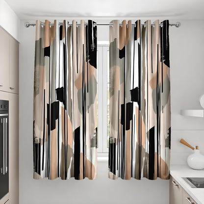 Neutral Abstract Curtains, Beige & Black Minimalist Drapes
