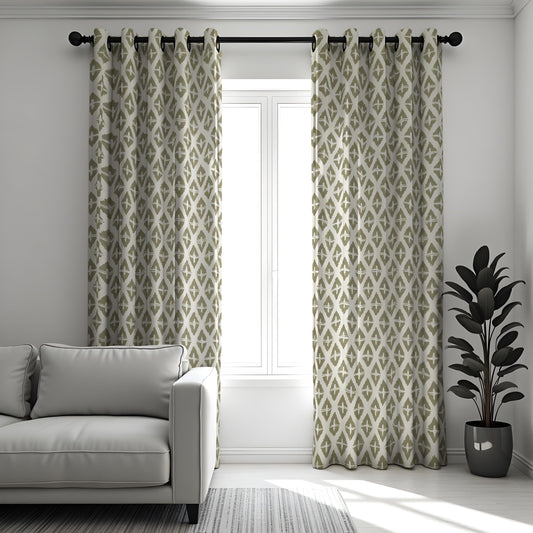 Neutral Grey Geometric Curtains, Minimal Modern Drapes