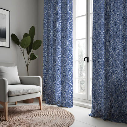 Navy & White Geometric Curtains, Mediterranean Style Drapes