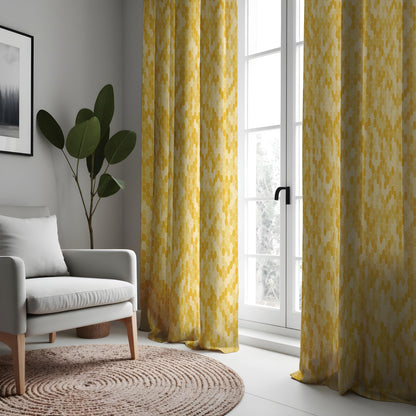 Yellow Honeycomb Curtains, Hexagon Geometric Window Drapes