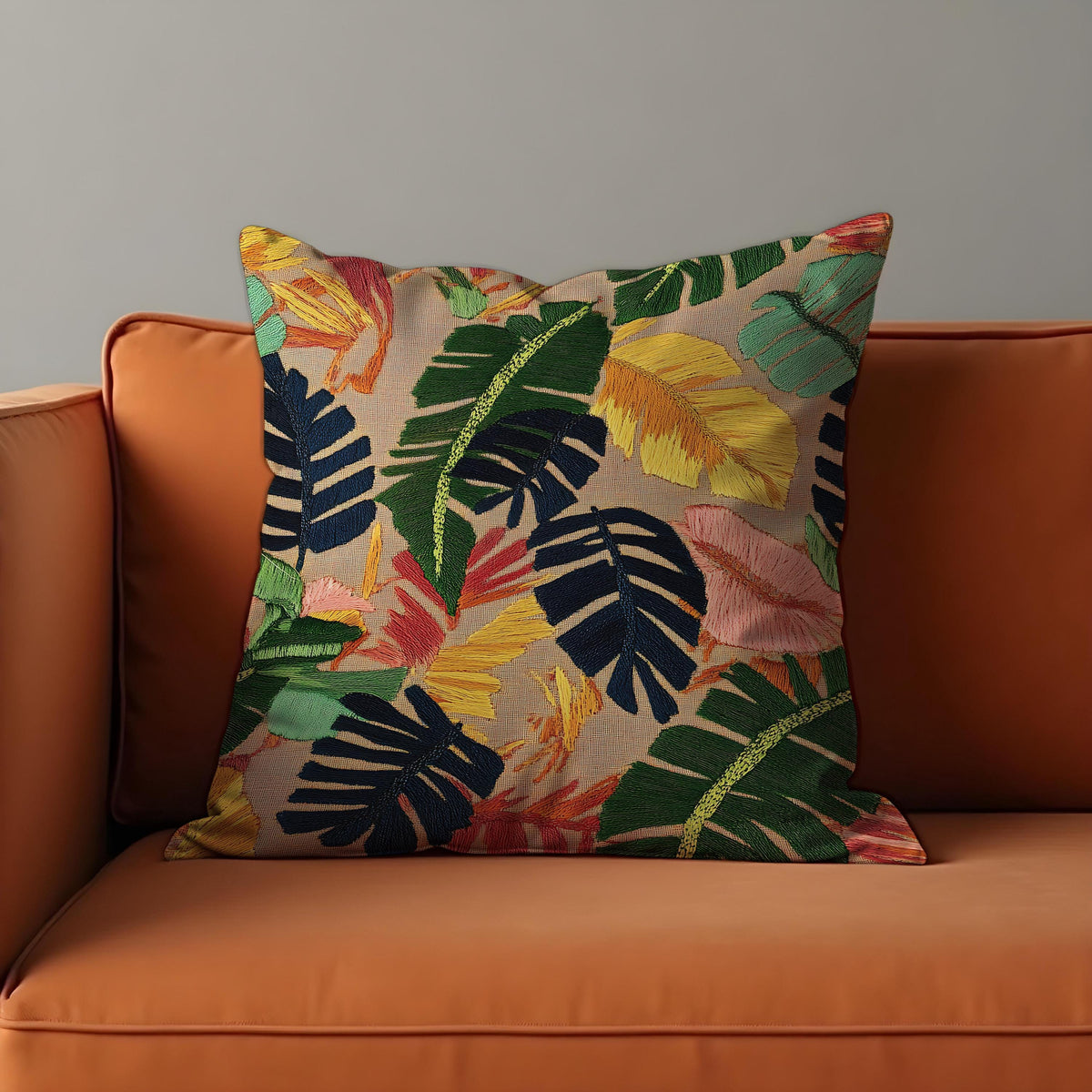 Colorful Palm Leaf Cushion Cover, Tropical Pillow Case