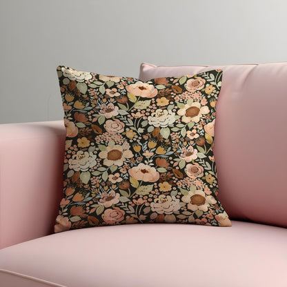 Autumn Floral Cushion Cover, Warm Beige, Blush & Brown Flowers Pillow Case