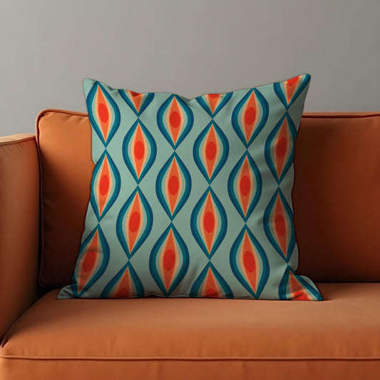 Retro Cushion Cover, Teal & Orange Geometric Pattern Pillow Case