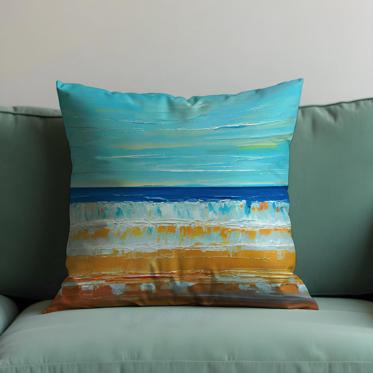 Beach Scene Cushion Cover, Ocean Waves Throw Pillow Case