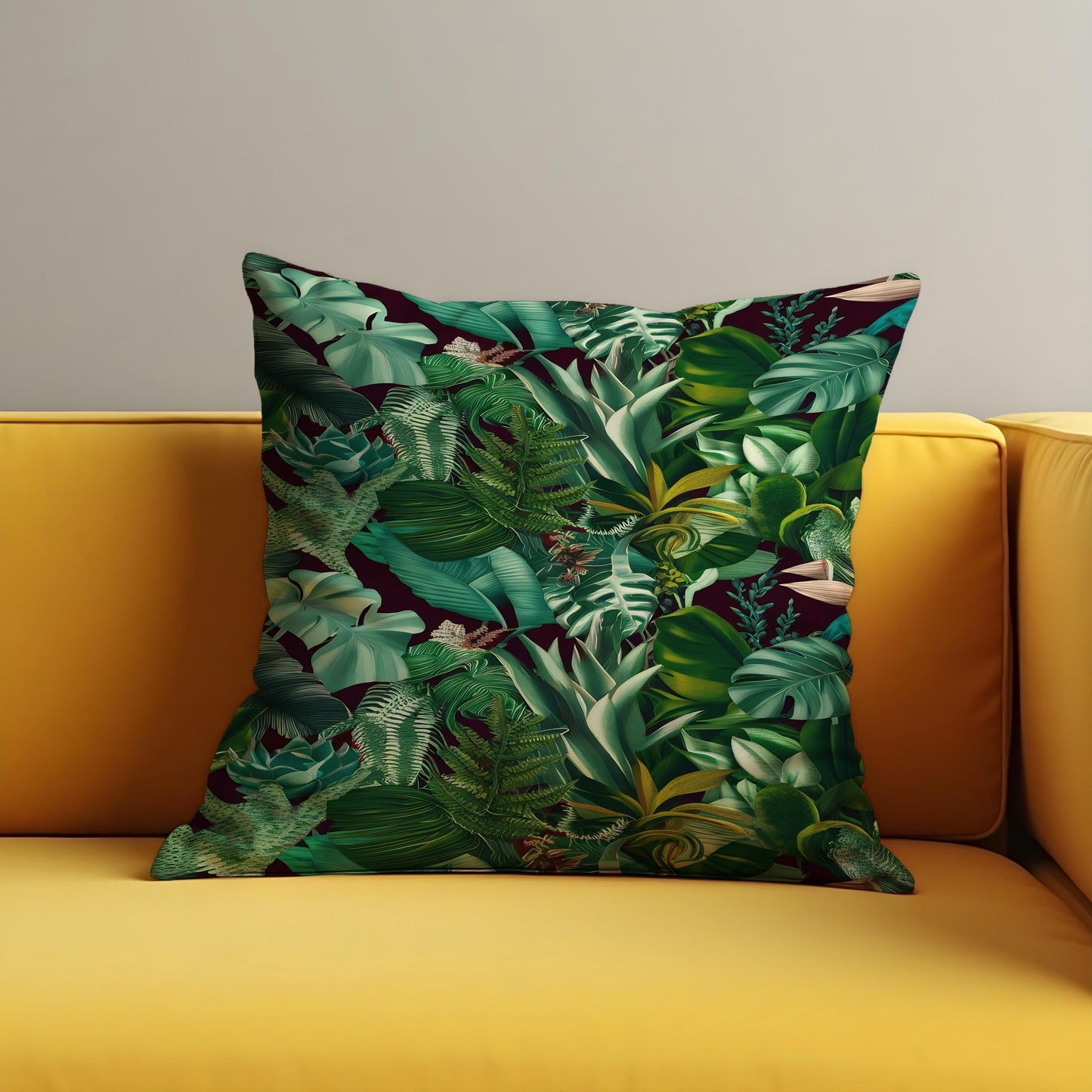 Lush Tropical Jungle Cushion Cover, Exotic Green Monstera Pillow Case