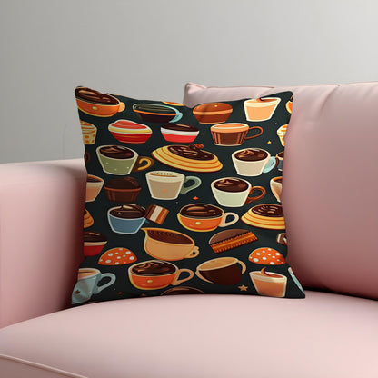 Coffee Lovers Pillow Cover, Mug and Pastry Cushion Case