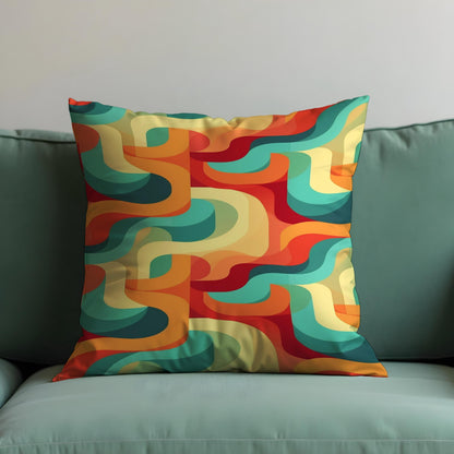 Multicolored Retro Swirl Cushion Cover, Wavy Lines Pillow Case