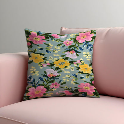 Blue Flower Cushion Cover, Fresh Botanical Pillow Case