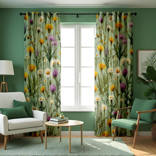 Meadow Floral Curtains, Colorful Botanical Flower Drapes