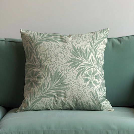 Sage Green Floral Cushion Cover, Farmhouse Botanical Throw Pillow Case