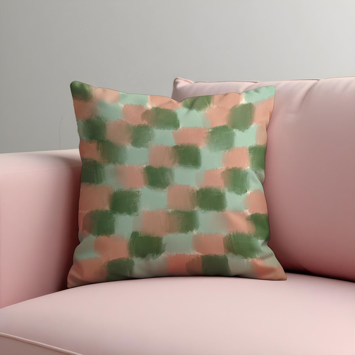 Pastel Green Blush Check Cushion Cover, Pillow Case