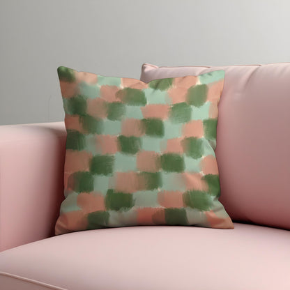 Pastel Green Blush Check Cushion Cover, Pillow Case