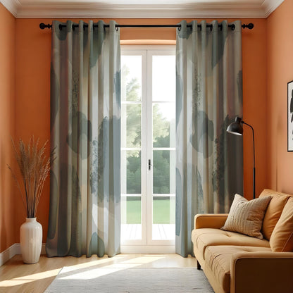 Grey Watercolor Curtains, Neutral Abstract Window Drapes
