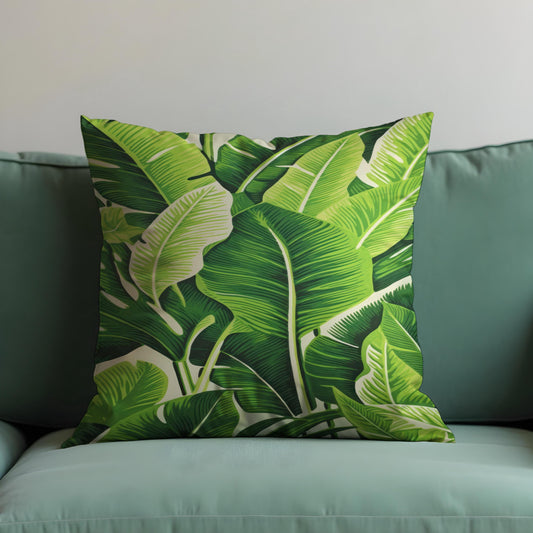 Tropical Banana Leaf Cushion Cover, Bold Green Botanical Throw Pillow Case