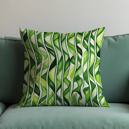 Tropical Green Leaves Cushion Cover, Watercolor Jungle Stripes Pillow Case