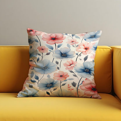 Pastel Floral Cushion Cover, Botanical Flower Throw Pillow Case