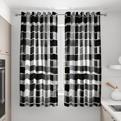 Black and White Grid Curtains, Monochrome Geometric Drapes