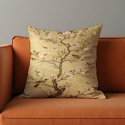 Blossom Bird Cushion Cover, Oriental Floral Pillow Case