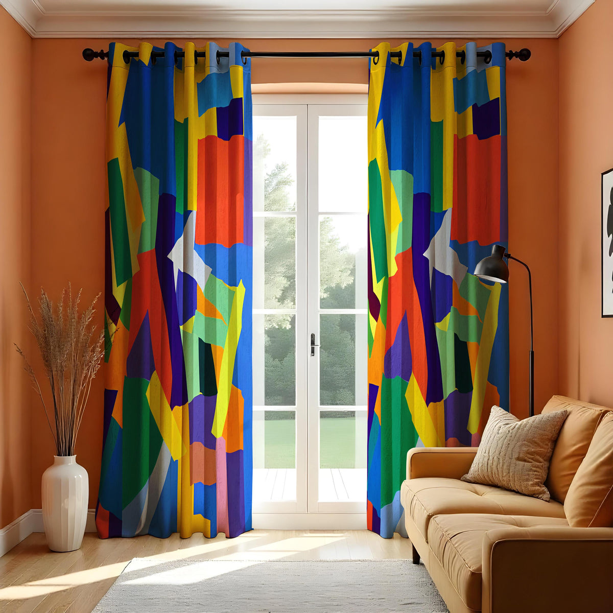 Bold Color Block Curtains, Multicolor Abstract Drapes