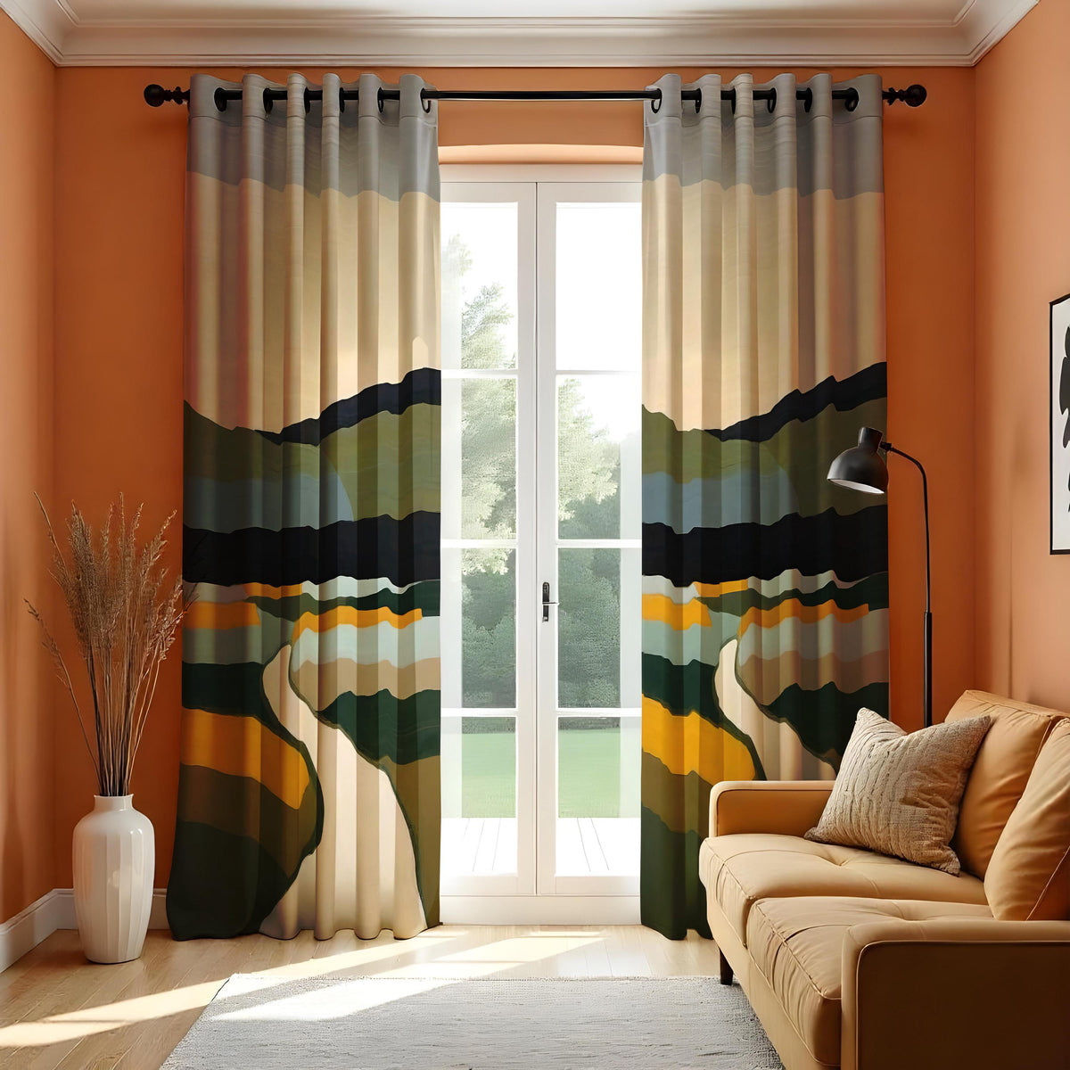 Earthy Mountain Landscape Curtains, Custom Size Drapes