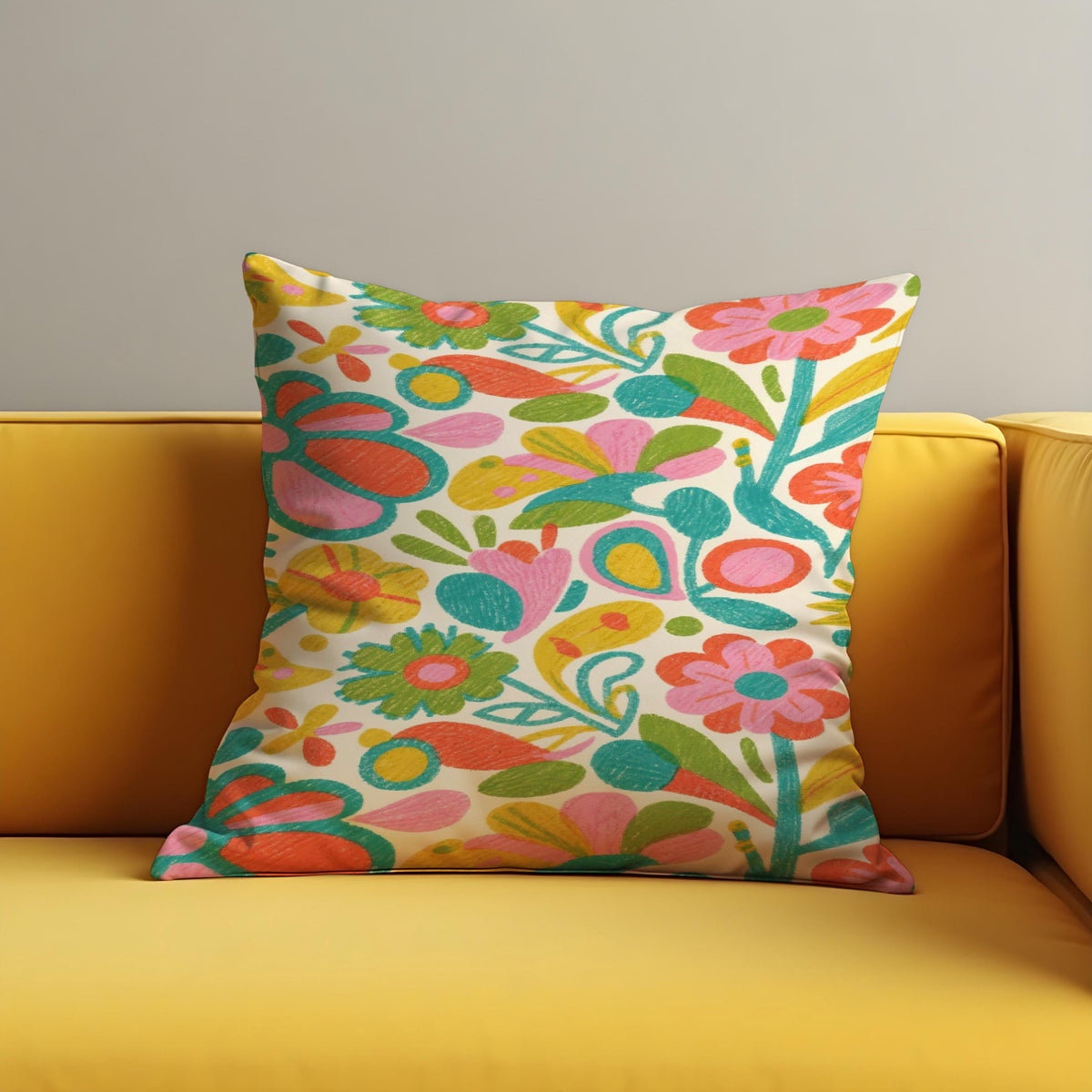 Folk Art Floral Cushion Cover, Boho Throw Pillow Case