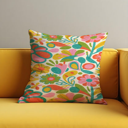 Folk Art Floral Cushion Cover, Boho Throw Pillow Case