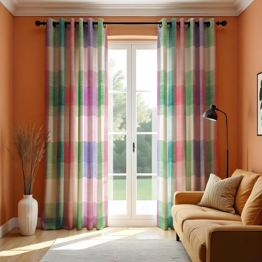 Pastel Plaid Checkered Curtains, Made to Measure Drapes