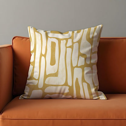 Modern Abstract Cushion Cover, Mustard Yellow Organic Line Pillow Case
