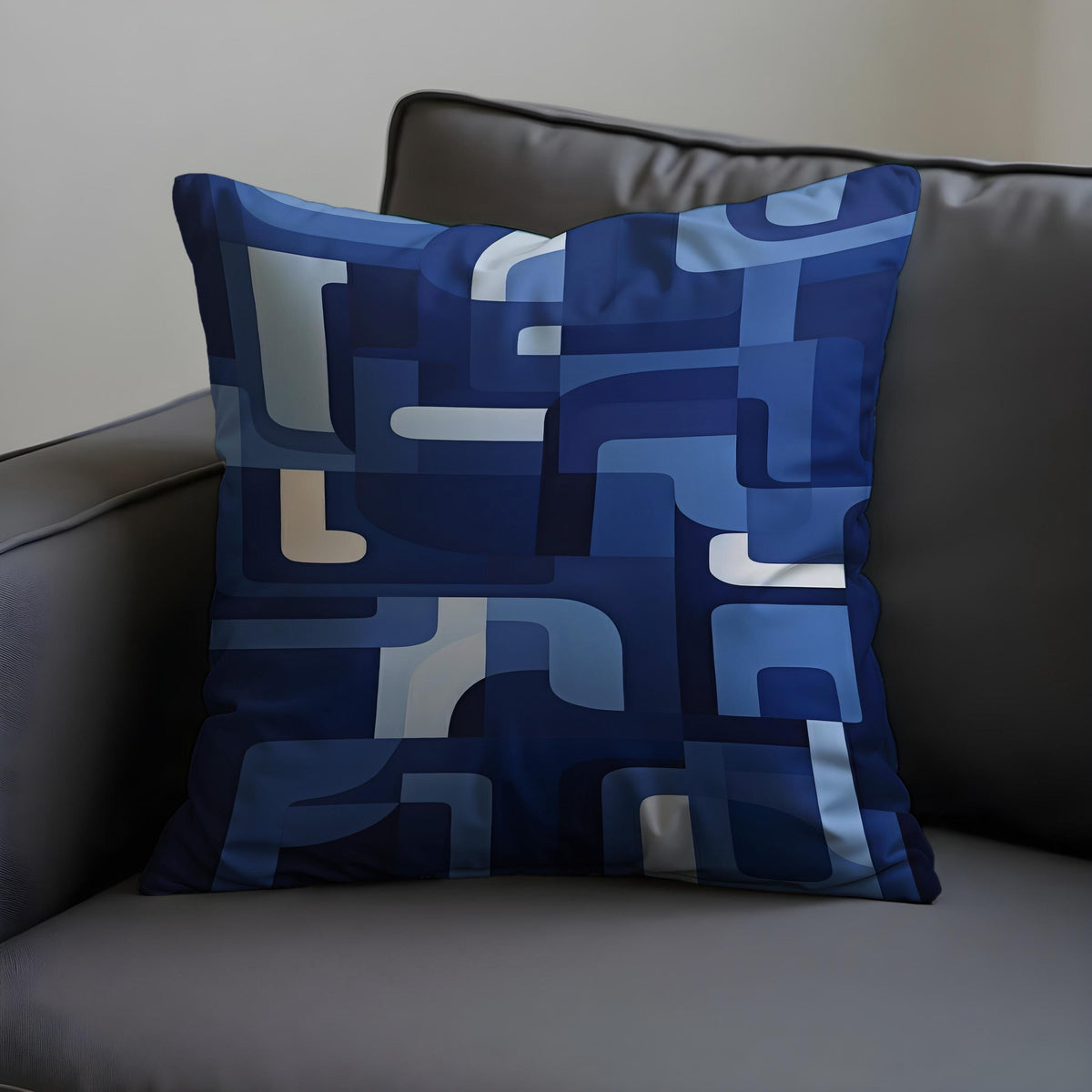 Blue Geometric Cushion Cover, Mid Century Pillow Case