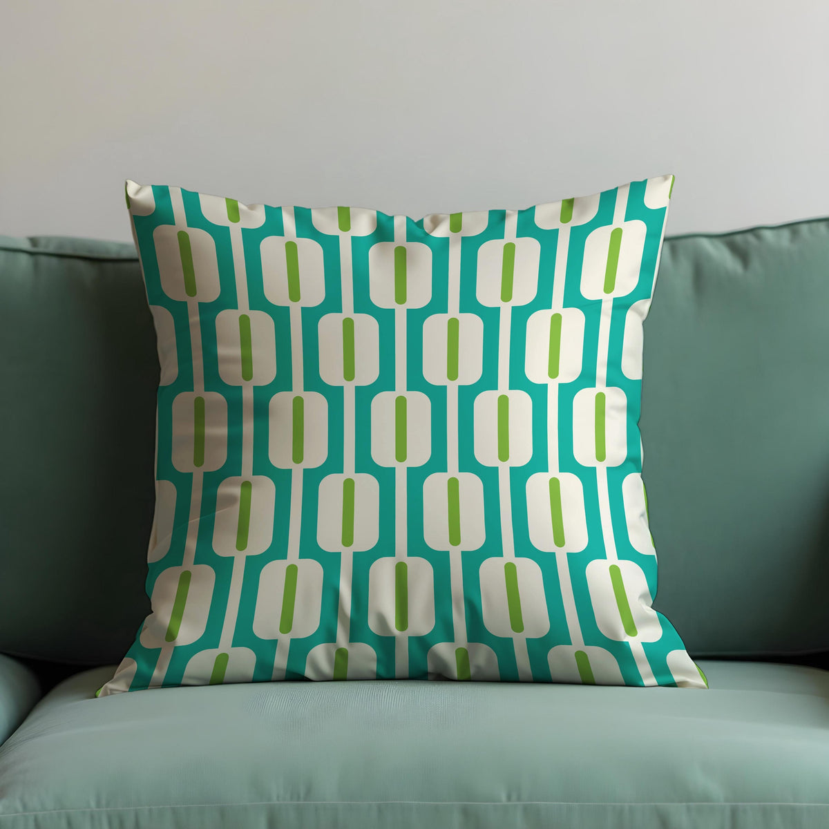 Teal Mid Century Cushion Cover, Retro Pillow Case
