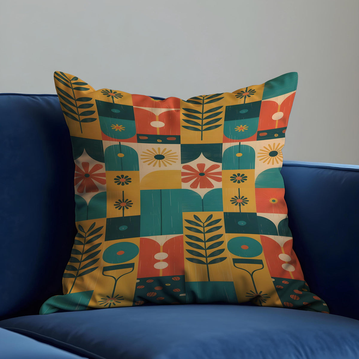 Mid Century Botanical Cushion Cover, Retro Pillow Case