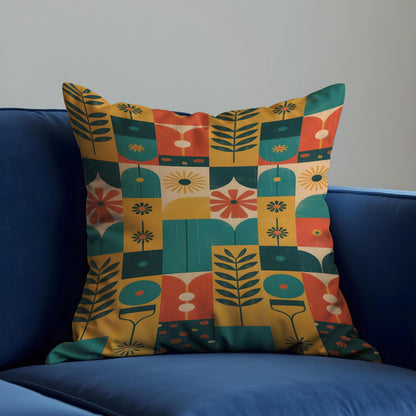Mid Century Botanical Cushion Cover, Retro Pillow Case
