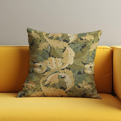 Mustard Leaf  Cushion Cover, Autumn Botanical Scroll Pillow Cover